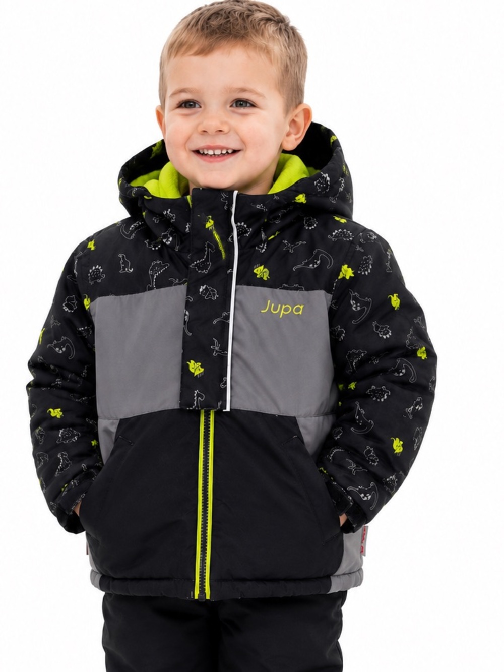 Jupa Toddler Boys Dinosaur Winter Jacket Size 3T Black Gray Neon Coat